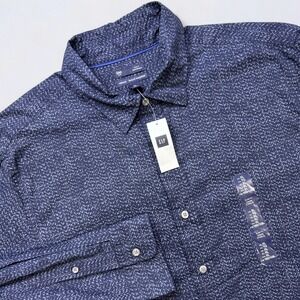NEW Gap Shirt Men's XL Blue Geometric Button Up Long Sleeve Slim Fit Modern